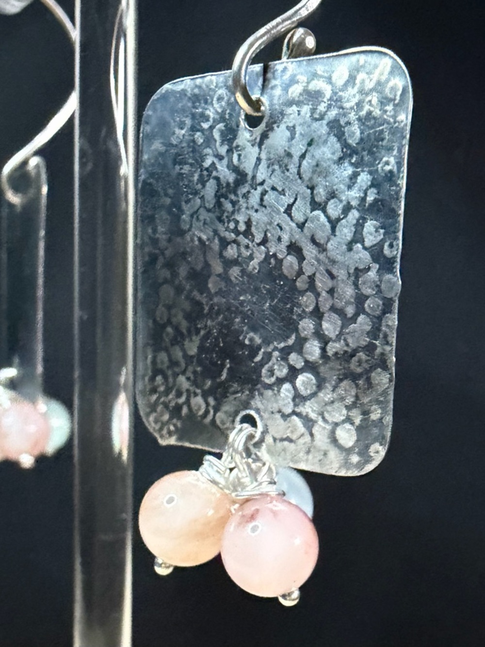 Sterling Silver Aquamarine and Rose Quartz Artisan Hand Crafted Dangle Earrings - Picture 6 of 9